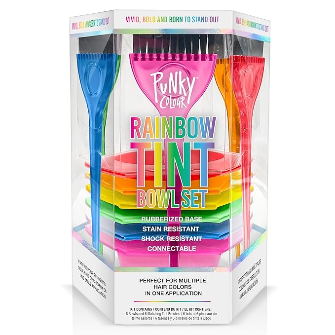 Punky Rainbow Tint Hair Dye Brush and Bowl Set - Multi-Color Hair Coloring Kit with Dye Mixing Bowls & Brushes, DIY Dyeing & Bleaching for Salon & At-Home Use