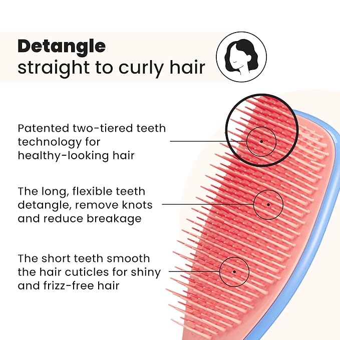 Tangle Teezer Ultimate Detangler Brush for Wet & Dry Hair, Eliminates Knots & Reduces Breakage for All Hair Types, Apricot Blaze