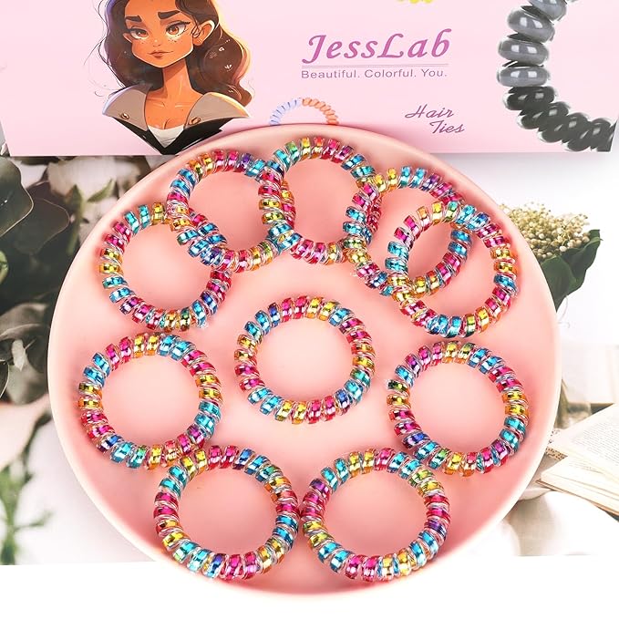 JessLab Spiral Hair Ties for Women, 10-Pack Traceless No-Damage Ponytail Holders, Coils Hair Bands for Girls, Assorted Colors