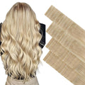 GOO GOO Invisi Edge Tape in Hair Extensions Human Hair, 18ET90A Natural Blonde Balayage 20pcs injected with 20pcs classical tape ins, 10inch 60g, Virgin Remy Hair, Natural Look