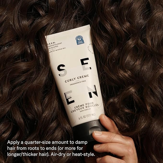 SEEN Curly Creme, Fragrance Free - Non-Comedogenic & Curl Defining Styling Hair Cream- Anti Frizz- Heat Protectant- Safe for Sensitive Skin