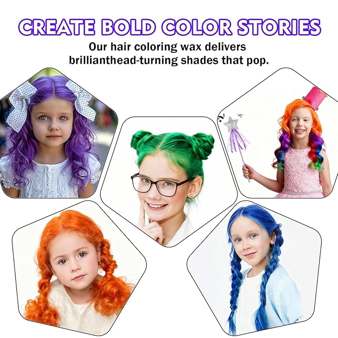 4 Colors Temporary Hair Color Wax for Christmas Party, Stocking Stuffers-DIY Washable Natural Instant Hair Color for Women Temporary Hair Dye for Kids Teens Women Men (Red&Orange&Claret&Purple 5 pcs)
