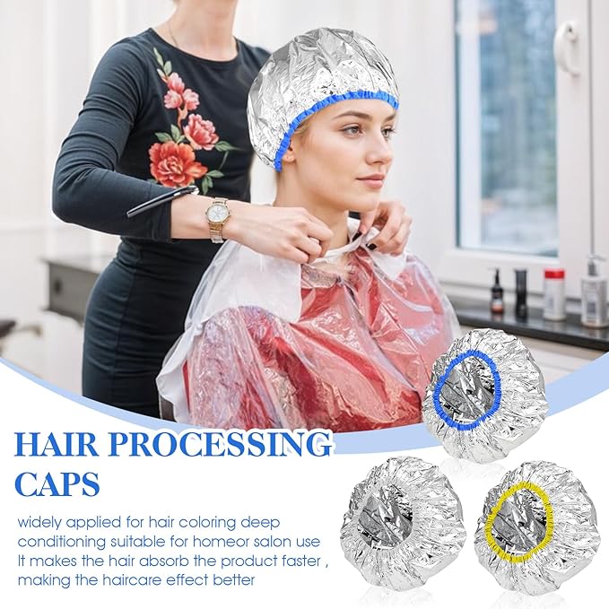 3PCS Deep Conditioning Hair Cap, Reusable Hair Processing Cap, Waterproof Shower Caps, Steam Caps, Heat-Caps for Deep Conditioning, Tin Foil Hat for Bathing, Hair-Dyeing and Hair-Treatment