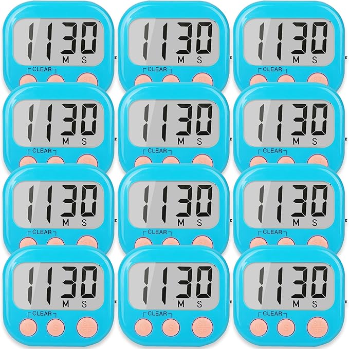 12 Pack Kitchen Timers Loud Ring Digital Timers for Cooking Magnetic Blue