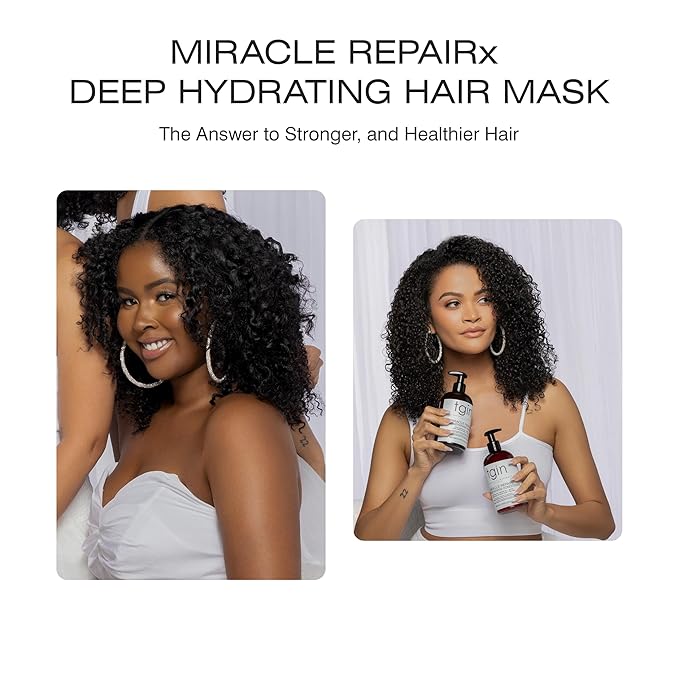 tgin Miracle RepaiRx Deep Hydrating Hair Mask for Curly, Coily and Wavy Hair, with Biotin and Black Castor Oil, Deep Moisture and Repair for Damaged, Color-Treated Hair, 12 oz