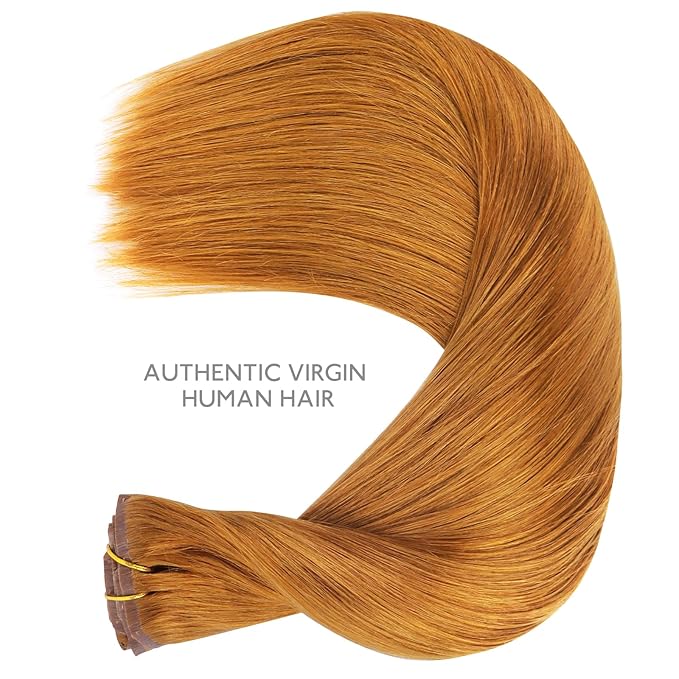 WENNALIFE Seamless Clip In Hair Extensions Human Hair, 14 Inch 130g 7pcs Auburn Ginger Real Hair Extensions Clip in Human Hair Invisible PU Skin Weft Natural Remy Human Hair Extensions