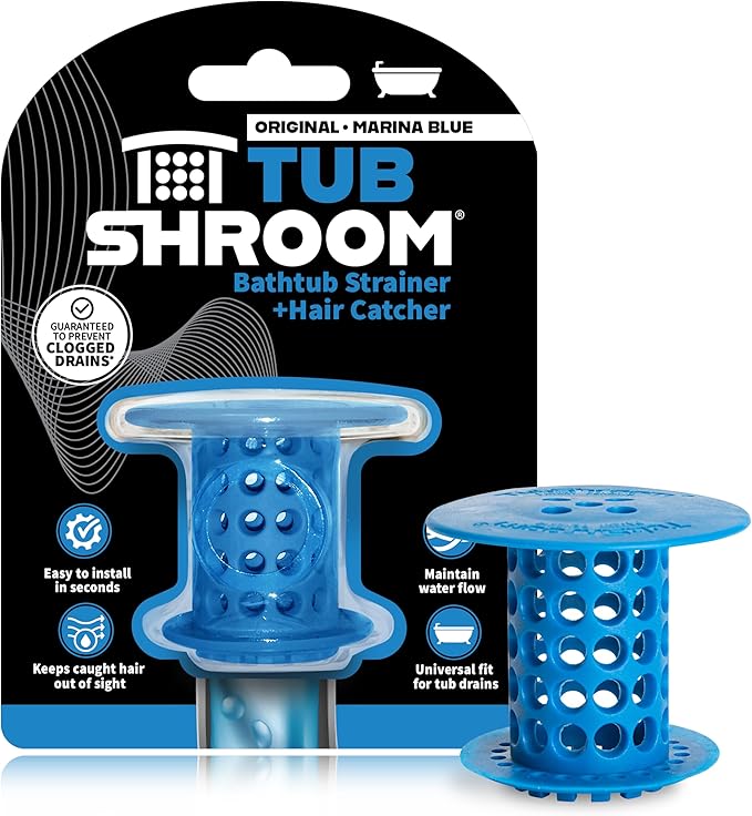 TubShroom Tub Drain Hair Catcher Strainer, Blue – Drain Protector and Hair Catcher for Bathroom Drains, Fits 1.5” – 1.75” Bathtub and Shower Tub Drains