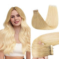 GOO GOO Tape in Hair Extensions Human Hair, O7/60F Ombre Ash Blonde with Frosted Highlights, 26inch 60g 20pcs, Skin Weft Seamless Invisible, Silky Straight with Thick Ends, Remy Human Hair