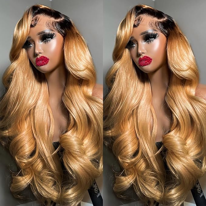 Honey Blonde Lace Front Wigs Human Hair 13x6 Ombre HD Transparent Lace Frontal Wig for Women 12A Body Wave Lace Front Wigs Human Hairs Pre Plucked with Baby Hair