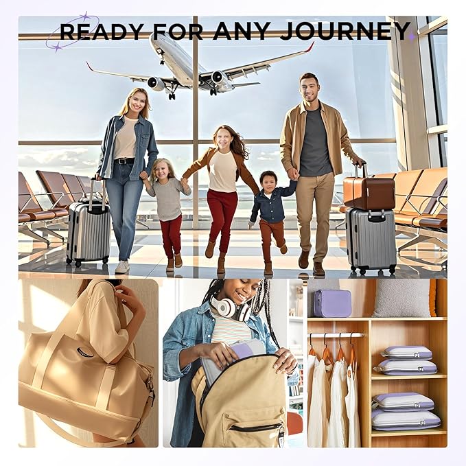 8 Set Compression Packing Cubes for Travel Essentials,Compressible Expandable Packing Cubes for Suitcase,OlarHike Luggage Organizer Bags for Travel,Handy Helper for Organizing Clothes(Purple Gray)
