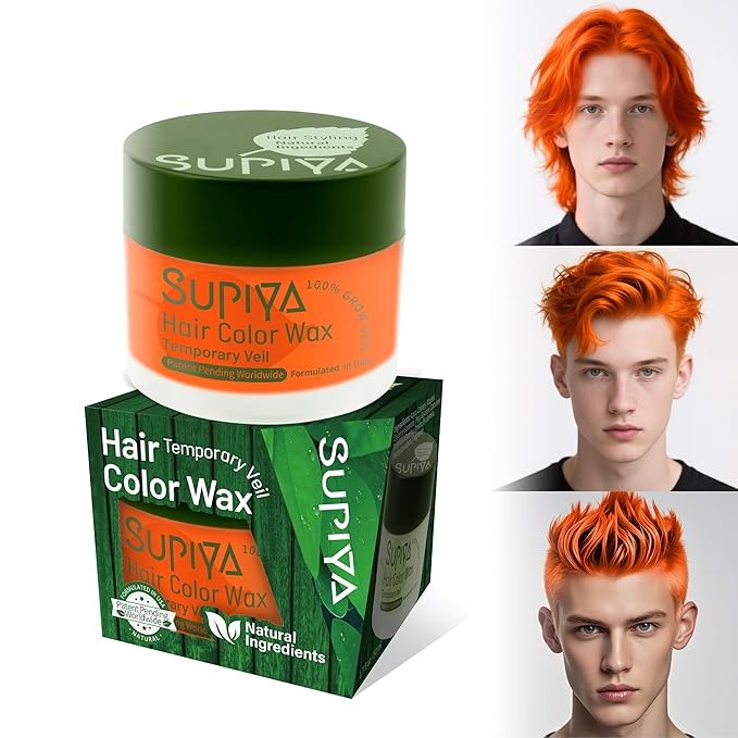 Temporary Hair Color Wax for Men - SUPIYA Washable Hair Wax Color, All-Day Hold Disposable Hair Wax for Party, Cosplay & Daily (Pumpkin Color #45)