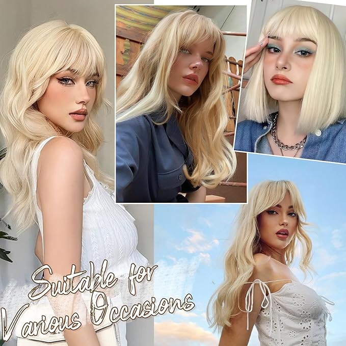 BARSDAR Real Human Hair Clip in Bangs - Human Hair Clip in Bangs for Women - Light Blonde Thick Bangs Extensions Fringe with Temples Dyeable Real Hair Bangs Hairpieces - Bleach Blonde
