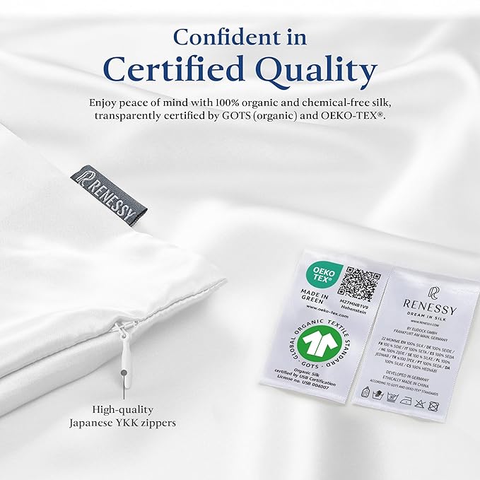 Premium Silk Pillowcase 100% Organic Mulberry Silk, 22 Momme, Grade 6A - Oeko-Tex Certified in Germany - Luxury for Hair & Skin, 1 Piece (King Size 20x36 Inches, Navy Blue)