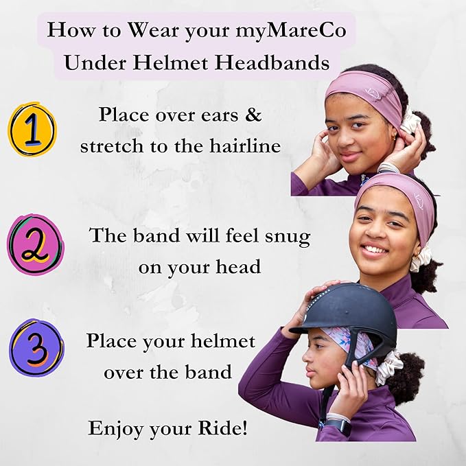 Equestrian Headbands Designed to Wick Moisture and Protect Hair Under Helmets, for Horseback Riding, Biking, and Securing Ear Buds