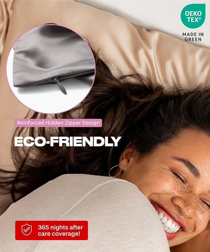 SUNDAYSILKS™ Silk Pillow Cases 2 PACK | 22 Momme Mulberry Silk Pillowcase Set of 2 | Standard Queen, King Size | All Sides 100% Pure Silk Slip Pillowcase Bliss for Women with Zipper [Charcoal Essence]