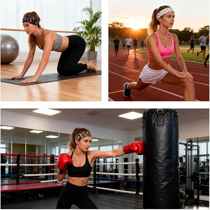 6 Pcs Anti-Slip Elastic Headbands for Women Soft Fabric Yoga Sweatbands with Floral Heart Print Stretchy, Sweat-Absorbent and Lightweight for Fitness, Running and Daily Wear