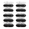 79STYLE 50Pcs Spiral Hair Ties Black Clear Coil Hair Ties Phone Cord Plastic Ponytail Holders Bulk Clear Hair Coils For Women Gris Thin Thick Curly Hair (Black and Transparent)