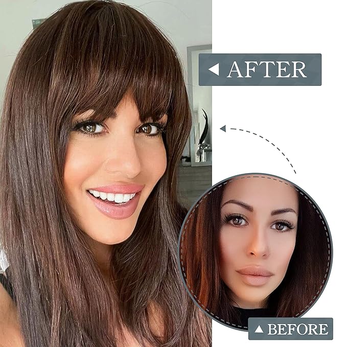 BARSDAR Real Human Hair Clip in Bangs - Human Hair Clip in Bangs for Women - Auburn Thick Bangs Extensions Fringe with Temples Dyeable Real Hair Bangs Hairpieces - Medium Auburn