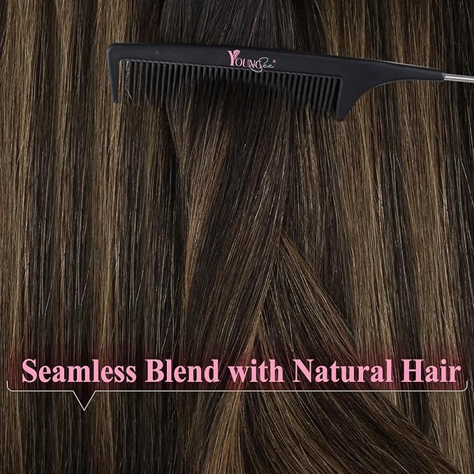YoungSee Tape in Hair Extensions Real Human Hair Brown Balayage Tape in Hair Extensions Ombre Dark Brown Roots to Brown Tape-in Hair Extension Human Hair 14In for Everyday Wear 20pcs 50g