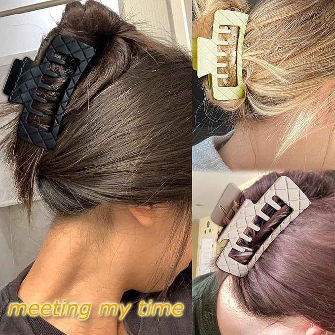 Double Row Teeth Square Claw Clips for Hair 2 Row Claws Rectangle Hair Clips Women Girls Thick Hair Claw Clips Plastic Double Claws Curly Straight Hair Strong Clip Hair Accessories 6 Packs