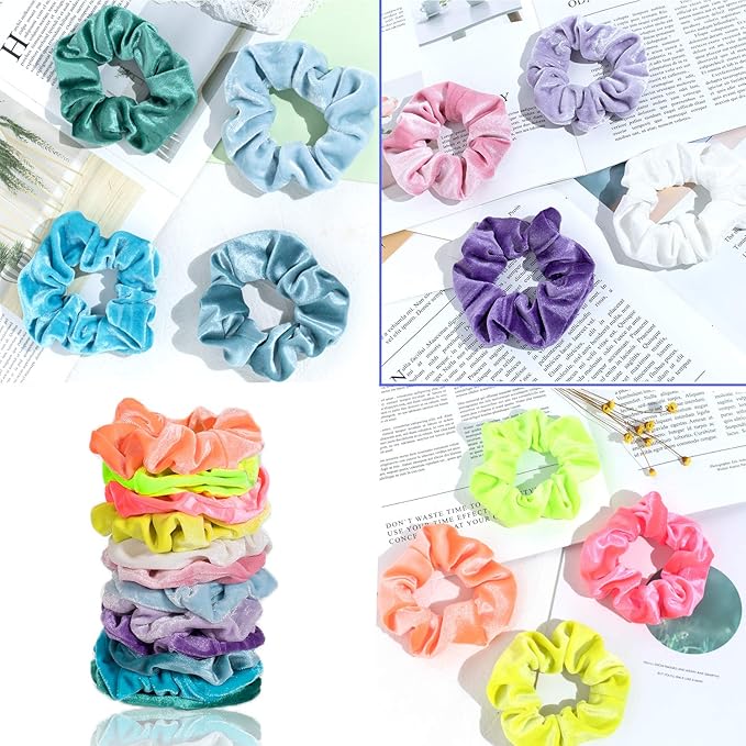 Whaline Neon Scrunchies Summer Velvet Hair Bobble Elastics Hair Bands Soft Hair Ties for Girls, Women (Neon color)