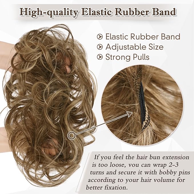 RUWISS Large Messy Bun Hair Piece 100% Human Hair Layered Wavy Curly Hair Buns Hair Piece for Women Updo Hairpiece for Daily Wear Real Hair Ponytail Extension (Chocolate Brown to Dark brown)