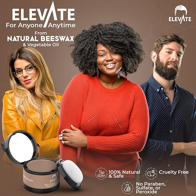 ELEVATE Hair Line Powder Instantly Conceal Hair Loss for Thinning Areas - Shadow Makeup - Root Cover Touch Up with Puff Touch - Instant Gray Coverage for Men and Women (Light Brown)