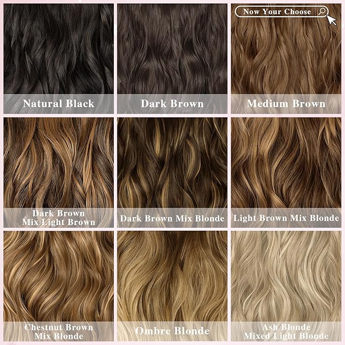Hair Extensions for Women, 8PCS 20Inch Dark Brown Curly Clip in Hair Extensions Mix Blonde, Synthetic Long Wavy Clip Ins, Full Head Thick Hairpieces for Women