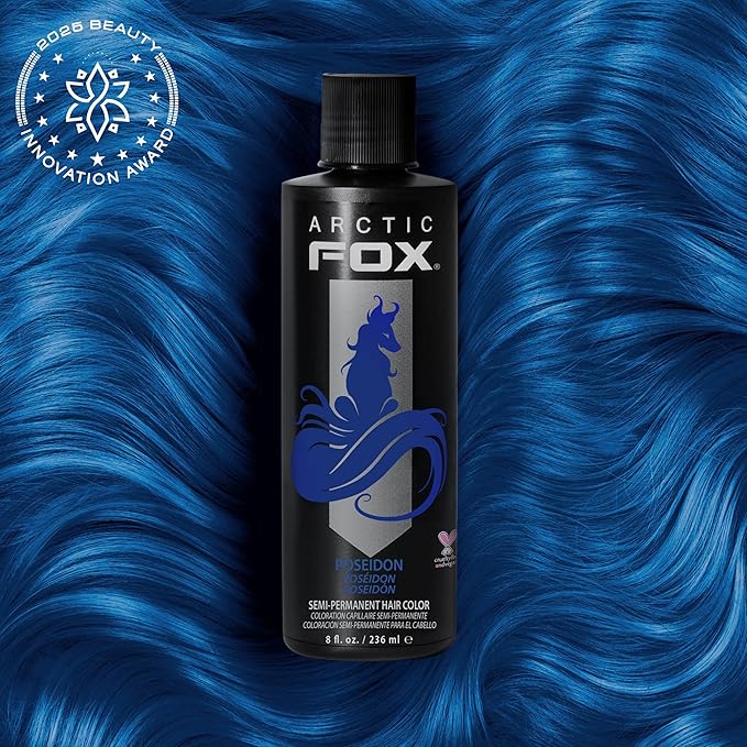 Arctic Fox Semi-Permanent Hair Dye, Vegan & Cruelty-Free, Vibrant Blue Color, Conditioning Formula, Long Lasting, Ammonia-Free, For All Hair Types, 8 Fl Oz, Poseidon