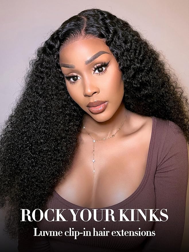 LUVME Curly Clip in Hair Extensions Real Human Hair Kinky Curly Clip Ins Fullness with 1 Pack for Women Brazilian Remy Human Hair Natural Black 135g 9pcs 16Inch