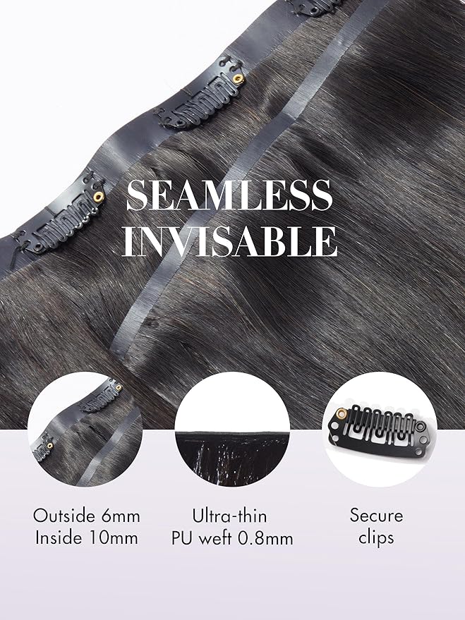 LUVME Semaless Clip in Hair Extensions Real Human Hair, 270g 14pcs 20 Inch Silky Straight Natural Black Hair Extensions for Women Extensions Clip ins