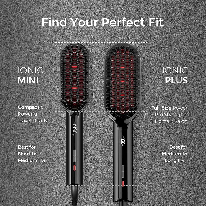 TYMO Hair Straightener Brush - Upgraded Ionic Compact Straightening Brush for Women with Wave-Design Bristles, Fast, Smooth Styling, Lightweight Hot Comb & Travel Flat Iron, 1 Billion Ions, Black