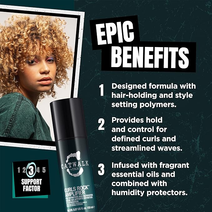TIGI by Catwalk Curls Rock Amplifier - Premium Curly Hair Cream - For Curl Hold & Frizz Protection - For Wavy & Curly Hair - Finish on Wet Hair & Air Dry - 5.07 fl oz (3 Pack)