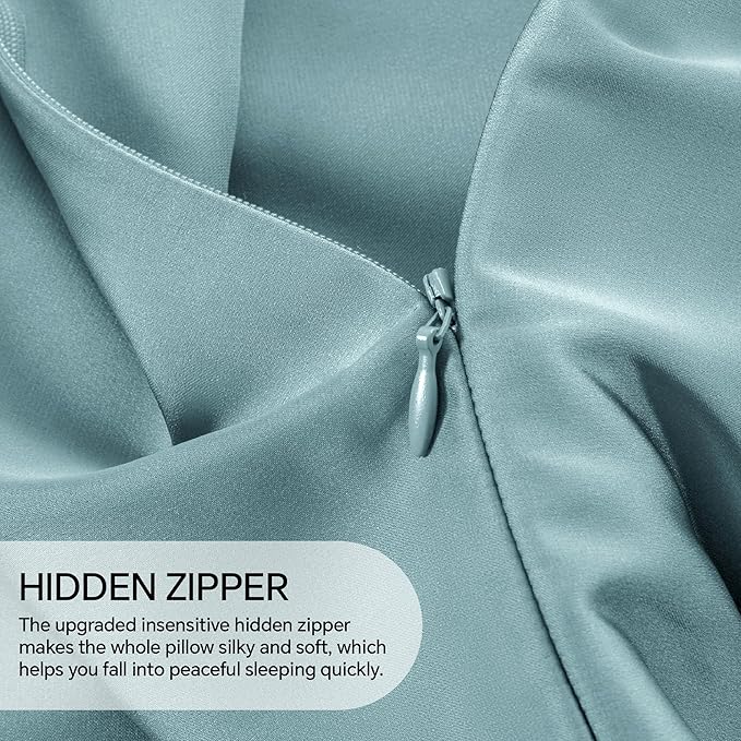 INFIIXSO Mulberry Silk Pillowcase for Hair and Skin, Silk Pillow Cases Queen Size Set of 2 with Hidden Zipper 20x30 Inches, Smooth and Soft Cooling Pillow Cases for Hot Sleepers(Haze Blue, 2 Pack)