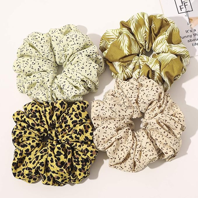 Scrunchies Hair Ties for Women - Big Silk Satin Scrunchie Exra Large Jumbo Gaint Oversized Cute Scrunchy for Curl Thick Hair Yellow Ligas Para el Cabello De Mujer Decorations Gift for Girls
