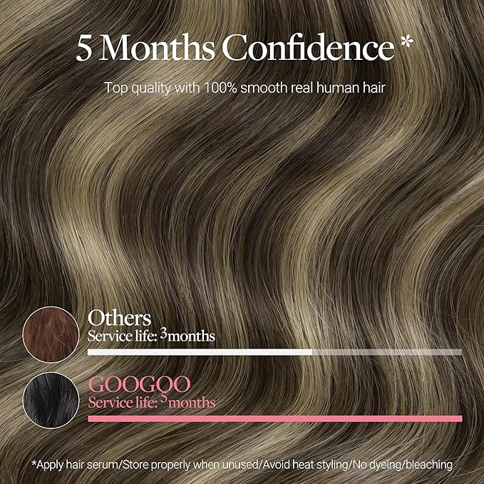 GOO GOO Clip in Hair Extensions Real Human Hair, Remy Human Hair Extensions Clip ins for Women, Natural Human Hair, 14inch 120g 7Pcs, 4/26/4 Balayage Chocolate Brown to Honey Blonde