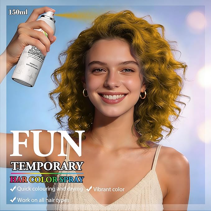 Temporary Hair Color Spray | 150ml Instant Golden Hair Spray for Adults & Kids | Washable & Non-Sticky, Gentle Formula, Gold | Halloween, Cosplay, Costume Party, Festivals