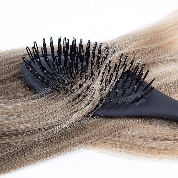 The Hair Shop Black Loop Brush - Salon Professional Grade with Matted Black and Ergonomic Design - Safe Detangler Tool for 100% Remy Human and Synthetic Hair Extensions and Wigs