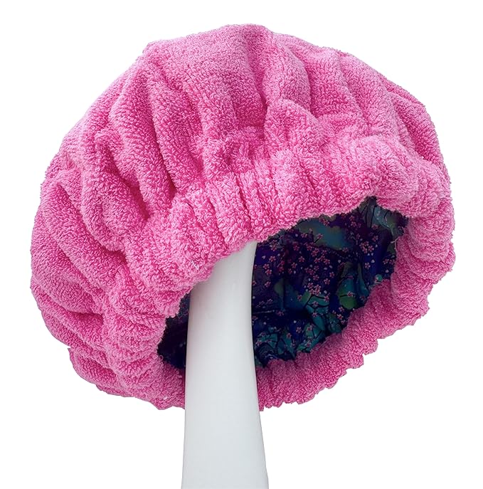 AKISS Flaxseed Deep Conditioning Heat Cap Portable Microwave Hot Bonnet Therapy Hair care Cap For Kids Girls (Fushcia/Flowers, Small)