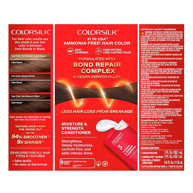 Revlon ColorSilk with Bond Repair Complex, Black Permanent Hair Color, 100% Gray Coverage, Ammonia Free Hair Dye, Vegan Keratin, 11 Soft Black (Pack of 3)