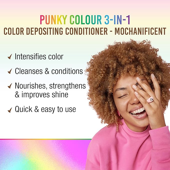 Punky Colour 3-in-1 Color Depositing Conditioner & Hair Cleanser - Mochanificent, Semi Permanent Hair Color Conditioner, Sulfate-Free Hair-Dye, 8.5 fl oz.