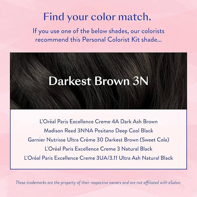 eSalon Permanent Hair Color & Hair Dye Complete Kit - Darkest Brown - Personal Colorist for Up To 100% Gray Coverage, All Hair Types - Professional-Grade Ammonia-Free