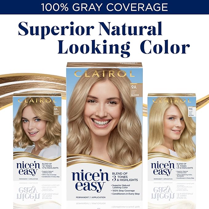 Clairol Nice'n Easy Permanent Hair Dye, 8C Medium Cool Blonde Hair Color, Pack of 1