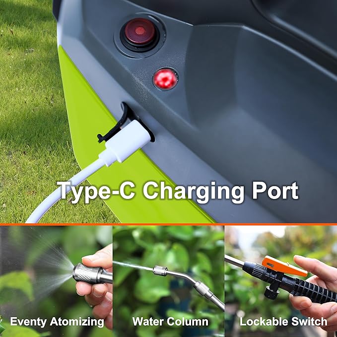 ES4 Electric Sprayer 1 Gallon Built-in 4000mAh Rechargeable Battery, Copper-Nickel Spray Nozzle Makes The Spray More Delicate, The Telescopic Spray Rod Can Reach Further