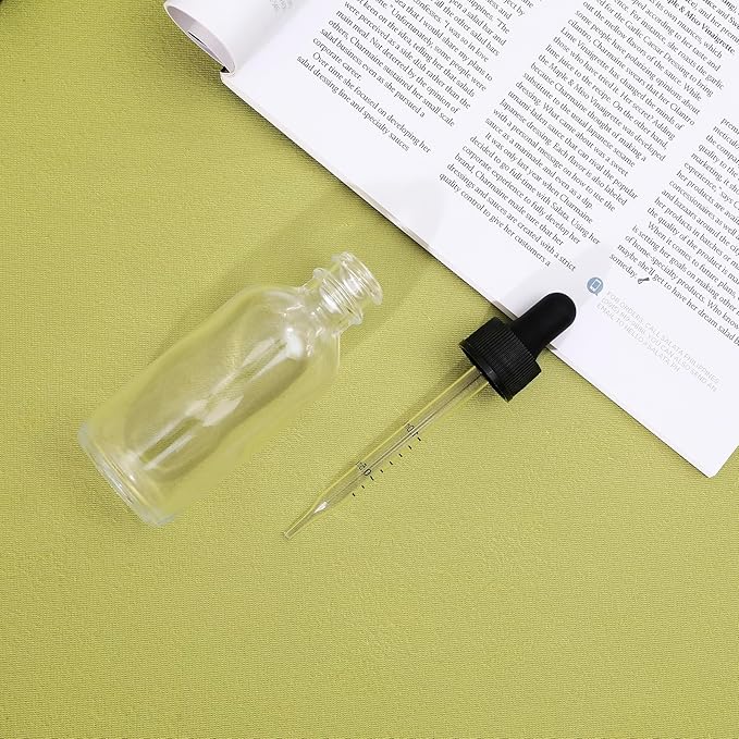 48 Pack, 2oz Glass Dropper Bottle, Preety Texture Tincture Bottles with Precise Scales Eye Droppe, for All Kinds Of Mixed Liquids,Leak-Proof Design for Easy Travel (Clear)