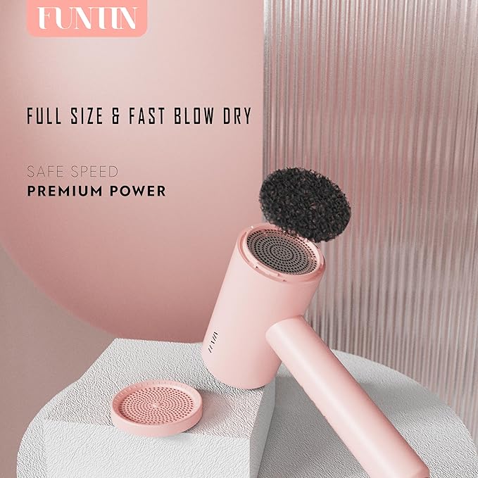 FUNTIN Hair Dryer, Blow Dryer with Diffuser Brush for Women 4C Thick Hair Ionic Hair Dryer(Baby Pink)