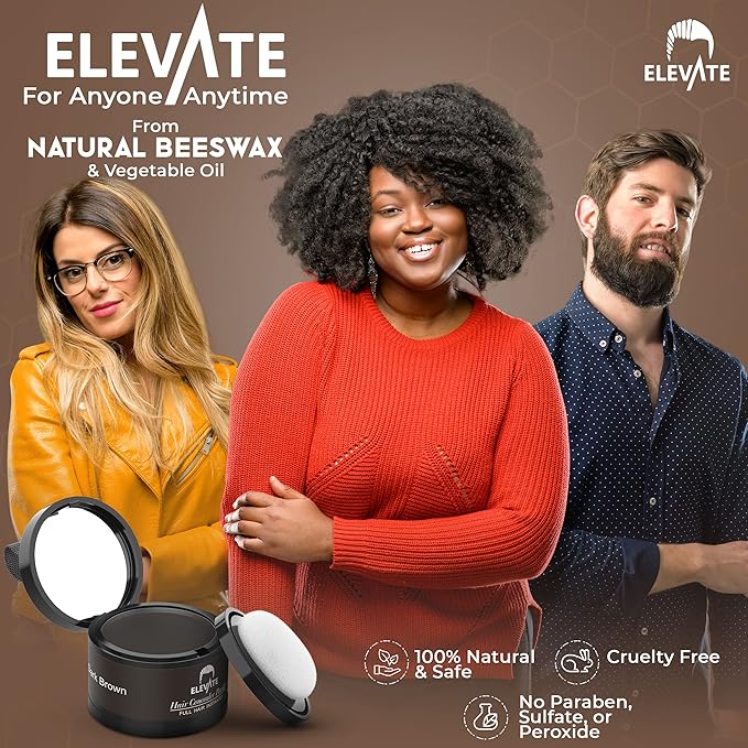 ELEVATE Hair Line Powder Instantly Conceal Hair Loss for Thinning Areas - Shadow Makeup - Root Cover Touch Up with Puff Touch - Instant Gray Coverage for Men and Women (Dark Brown)