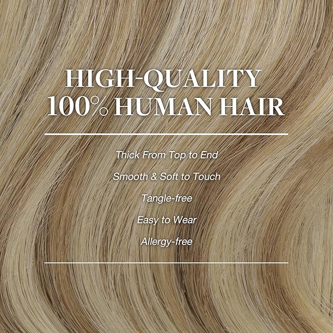 GOO GOO Clip in Hair Extensions Real Human Hair, Remy Human Hair Extensions Clip ins for Women, Natural Human Hair, 14inch 120g 7Pcs, 8A/22 Medium Brown Highlighted Golden Blonde