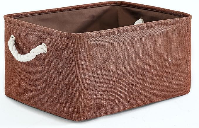 TheWarmHome Decorative Basket Rectangular Fabric Storage Bin Organizer Basket with Handles for Clothes Storage (Brown, Large-1Pack,15L*10.5W*8H)