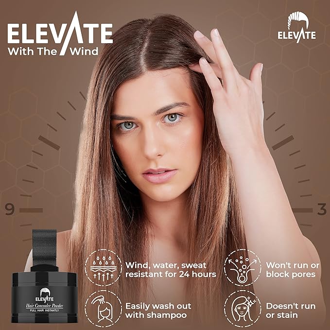 ELEVATE Hair Line Powder Instantly Conceal Hair Loss for Thinning Areas - Shadow Makeup - Root Cover Touch Up with Puff Touch - Instant Gray Coverage for Men and Women (Black)